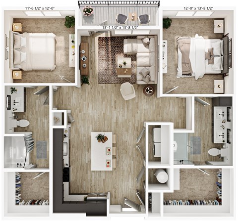 Floor plan for 2 beds, 2 baths, 1180 sqft